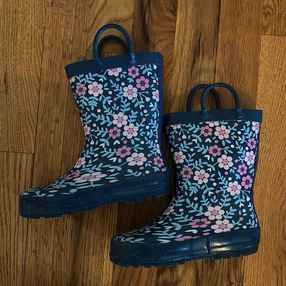 Chatties Kids Rainboot Rain Boots Shoes Flower Floral Blue size 9/10 - Picture 1 of 6